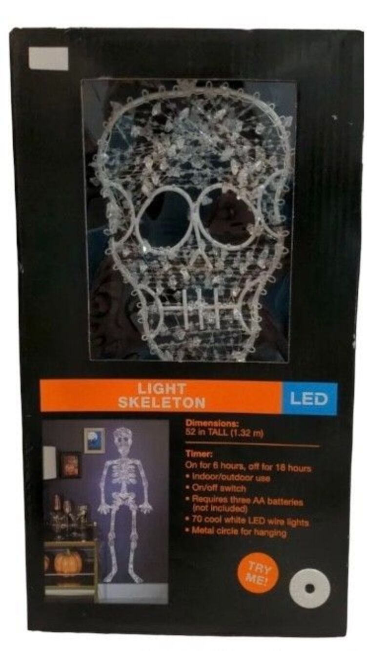 Happy Halloween Light Skeleton LED 52 In. Tall Indoor Outdoor Spooky Prop Vintag